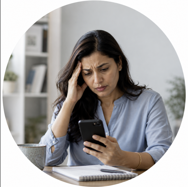 Overwhelmed parent on phone